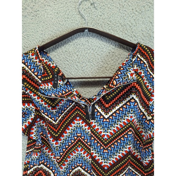 SNAP Women's Geometric Print Short Sleeve Dress Size L Boho Made in USA Party - Picture 2 of 9